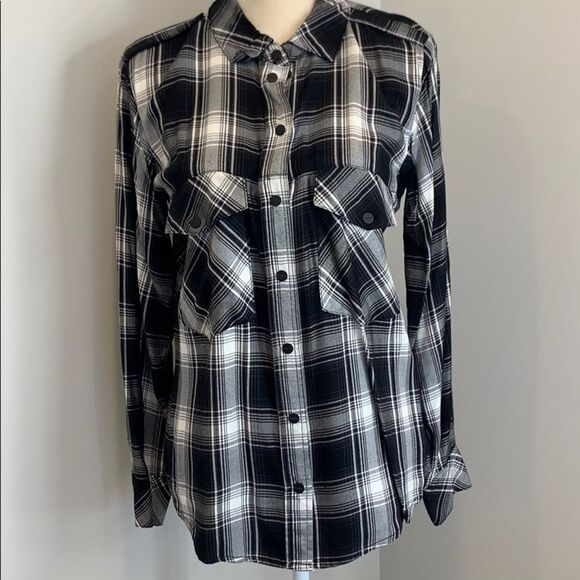 Sanctuary Tops - Sanctuary Black & White Plaid Boyfriend Shirt